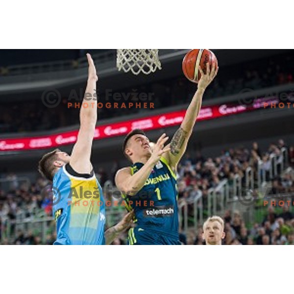 Ziga Dimec in action during FIBA Basketball World Cup 2019 European qualifiers basketball match between Slovenia and Ukraine, Stozice Arena, Ljubljana, Slovenia on February 26, 2019