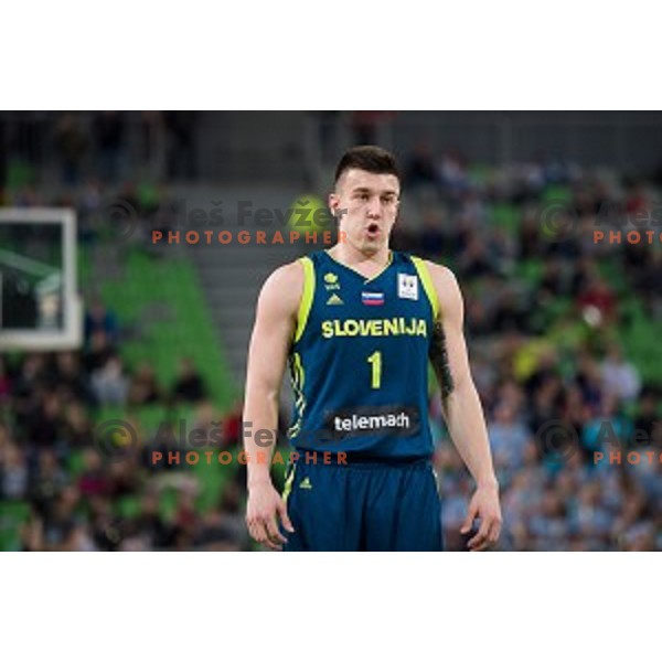 Ziga Dimec in action during FIBA Basketball World Cup 2019 European qualifiers basketball match between Slovenia and Ukraine, Stozice Arena, Ljubljana, Slovenia on February 26, 2019