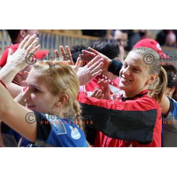 Barbara Varlec salutes fans after handball match Krim Mercator-Lokomotiva,played in Ljubljana 9.2.2008. Krim Mercator won the match 31-25. 