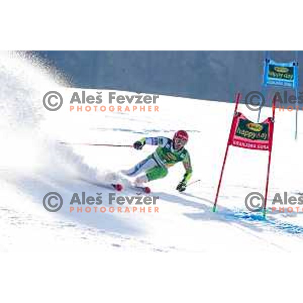 Zan Kranjec skiing in the first run of FIS Audi World Cup Giant Slalom for 58. Vitranc Cup in Kranjska Gora, Slovenia on March 9, 2019