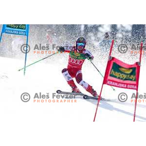 Marcel Hirscher skiing in the first run of FIS Audi World Cup Giant Slalom for 58. Vitranc Cup in Kranjska Gora, Slovenia on March 9, 2019