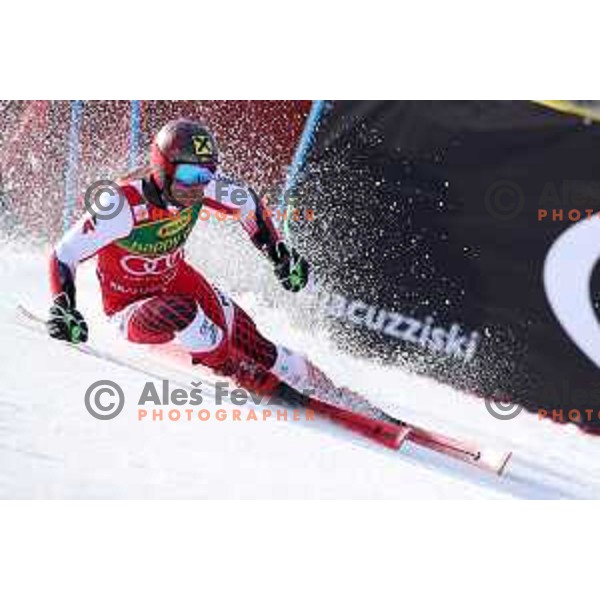 Marcel Hirscher skiing in the first run of FIS Audi World Cup Giant Slalom for 58. Vitranc Cup in Kranjska Gora, Slovenia on March 9, 2019