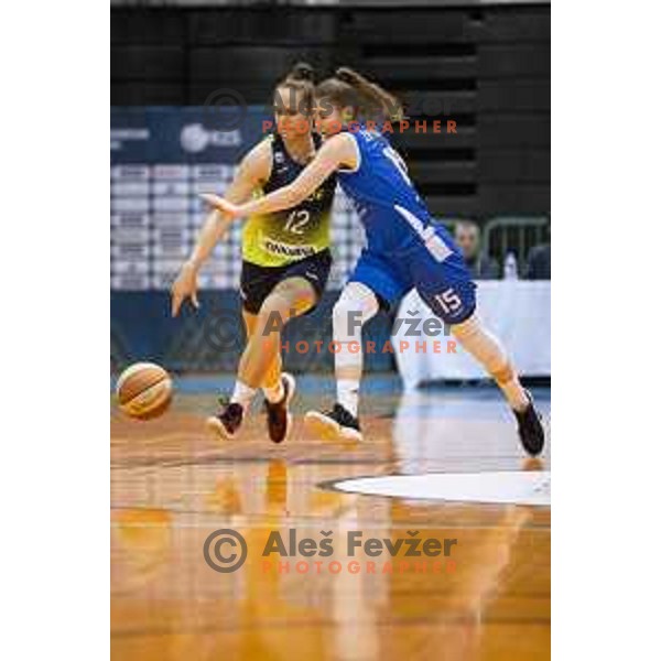Zala Friskovec and Ajda Burgar in action during women basketball match between ZKK Cinkarna Celje and Triglav, semi-final cup 2019, played in Dvorana Tabor, Maribor, Slovenia on March 9, 2019