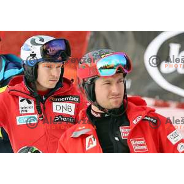 Henrik Kristoffersen and Marcel Hirscher at Course inspection before Audi FIS World Cup Slalom for 58. Vitranc Cup in Kranjska Gora, Slovenia on March 10, 2019