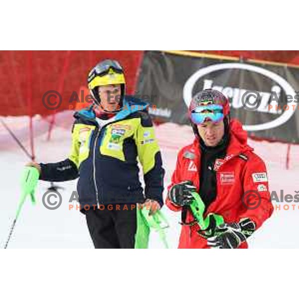 Stefan Hadalin and Marcel Hirscher at Course inspection before Audi FIS World Cup Slalom for 58. Vitranc Cup in Kranjska Gora, Slovenia on March 10, 2019