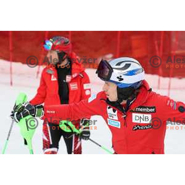 Henrik Kristoffersen and Marcel Hirscher at Course inspection before Audi FIS World Cup Slalom for 58. Vitranc Cup in Kranjska Gora, Slovenia on March 10, 2019