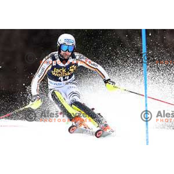 David Ketterer skiing in the first run of Audi FIS World Cup Slalom for 58. Vitranc Cup in Kranjska Gora, Slovenia on March 10, 2019