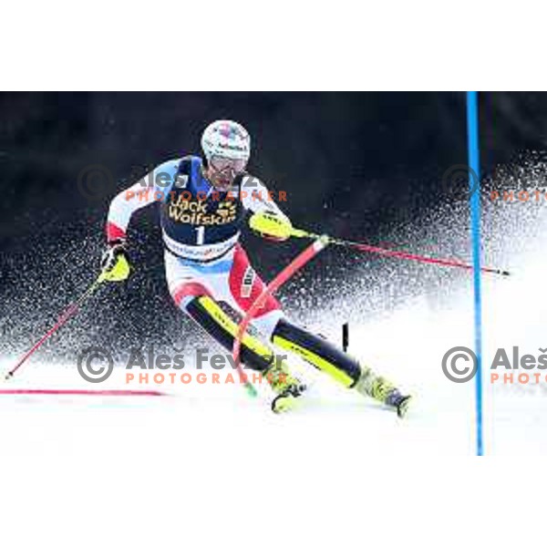 Daniel Yule skiing in the first run of Audi FIS World Cup Slalom for 58. Vitranc Cup in Kranjska Gora, Slovenia on March 10, 2019