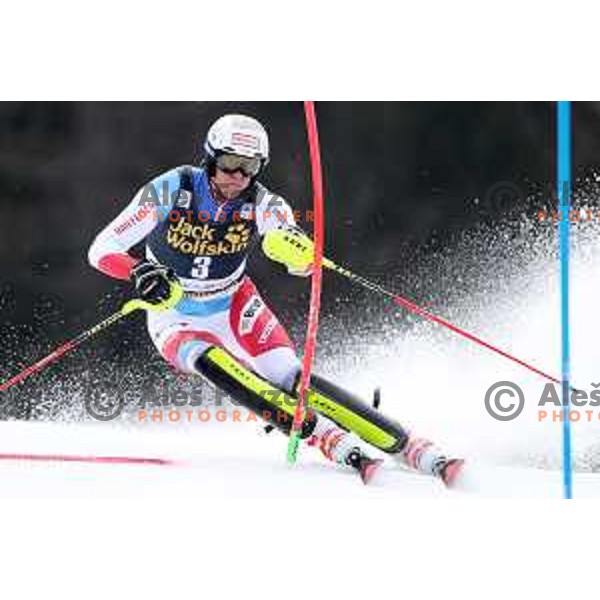 Ramon Zenhaeusern skiing in the first run of Audi FIS World Cup Slalom for 58. Vitranc Cup in Kranjska Gora, Slovenia on March 10, 2019