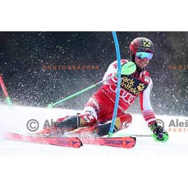 Marcel Hirscher skiing in the first run of Audi FIS World Cup Slalom for 58. Vitranc Cup in Kranjska Gora, Slovenia on March 10, 2019