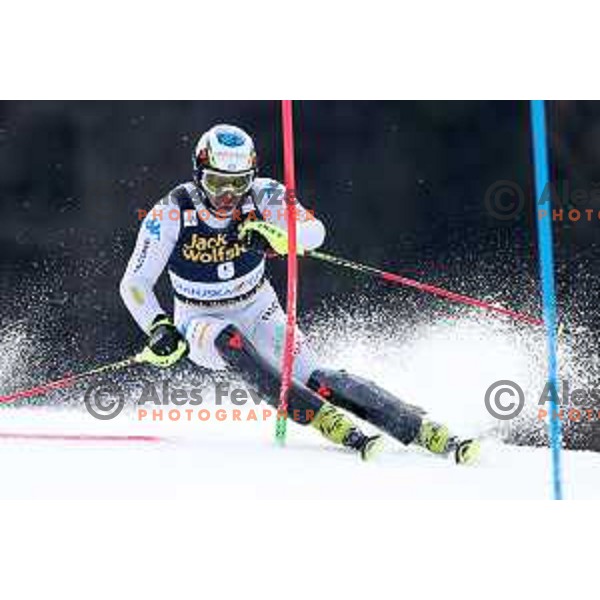Manfred Moelgg skiing in the first run of Audi FIS World Cup Slalom for 58. Vitranc Cup in Kranjska Gora, Slovenia on March 10, 2019
