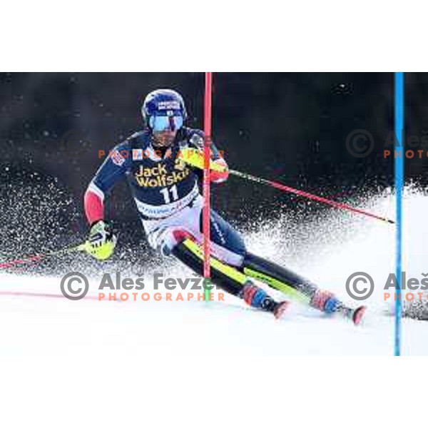 Dave Ryding skiing in the first run of Audi FIS World Cup Slalom for 58. Vitranc Cup in Kranjska Gora, Slovenia on March 10, 2019