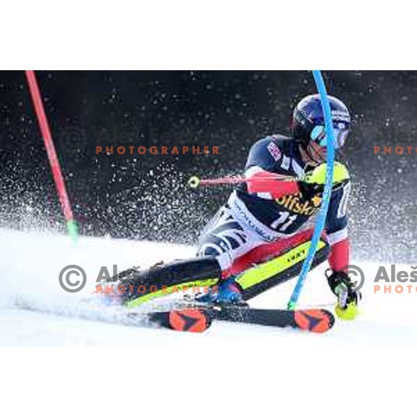 Dave Ryding skiing in the first run of Audi FIS World Cup Slalom for 58. Vitranc Cup in Kranjska Gora, Slovenia on March 10, 2019