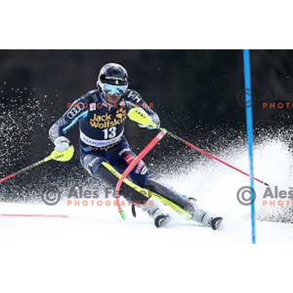 Andre Myhrer skiing in the first run of Audi FIS World Cup Slalom for 58. Vitranc Cup in Kranjska Gora, Slovenia on March 10, 2019