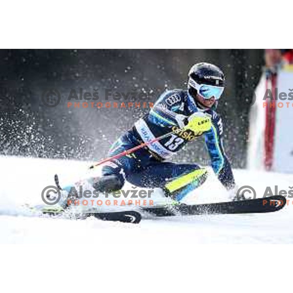 Andre Myhrer skiing in the first run of Audi FIS World Cup Slalom for 58. Vitranc Cup in Kranjska Gora, Slovenia on March 10, 2019