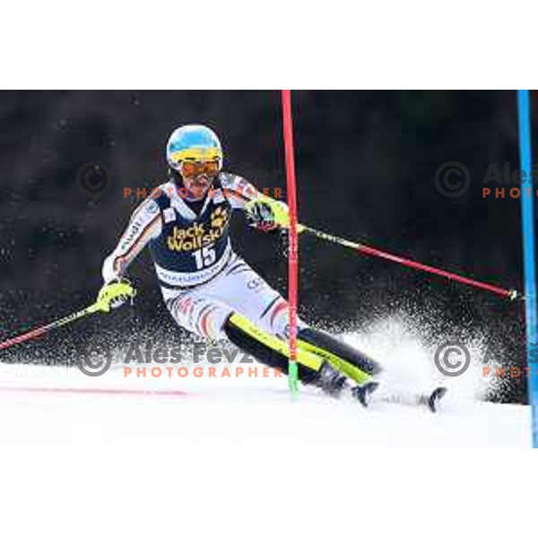 Felix Neureuther skiing in the first run of Audi FIS World Cup Slalom for 58. Vitranc Cup in Kranjska Gora, Slovenia on March 10, 2019