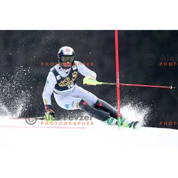 Stefano Gross skiing in the first run of Audi FIS World Cup Slalom for 58. Vitranc Cup in Kranjska Gora, Slovenia on March 10, 2019