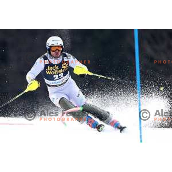Giuliano Razzoli skiing in the first run of Audi FIS World Cup Slalom for 58. Vitranc Cup in Kranjska Gora, Slovenia on March 10, 2019