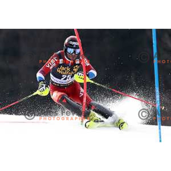 Alexander Khoroshilov skiing in the first run of Audi FIS World Cup Slalom for 58. Vitranc Cup in Kranjska Gora, Slovenia on March 10, 2019