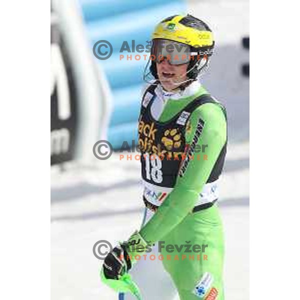 Stefan Hadalin reacts in finsih arena after Audi FIS World Cup Slalom for 58. Vitranc Cup in Kranjska Gora, Slovenia on March 10, 2019