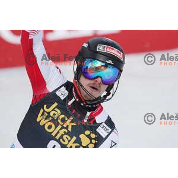 Manuel Feller reacts in finsih arena after Audi FIS World Cup Slalom for 58. Vitranc Cup in Kranjska Gora, Slovenia on March 10, 2019