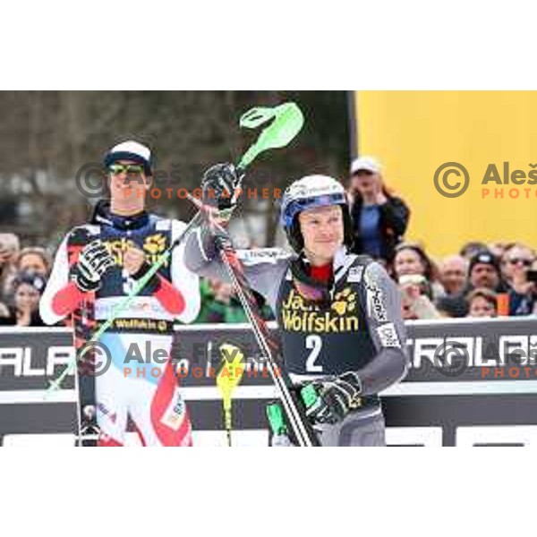 Henrik Kristoffersen in the finsih arena after Audi FIS World Cup Slalom for 58. Vitranc Cup in Kranjska Gora, Slovenia on March 10, 2019