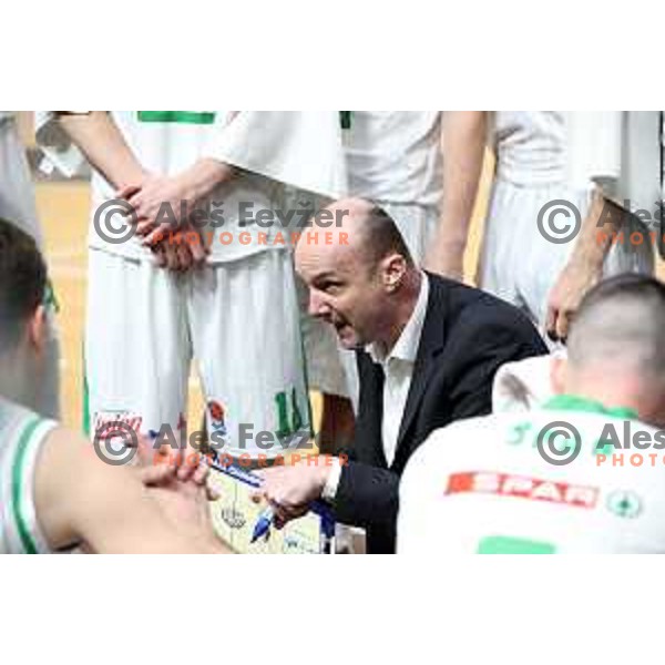 Jure Zdovc, head coach of Petrol Olimpija in action during ABA league basketball match between Petrol Olimpija and Cedevita in Tivoli Hall, Ljubljana on March 10, 2019