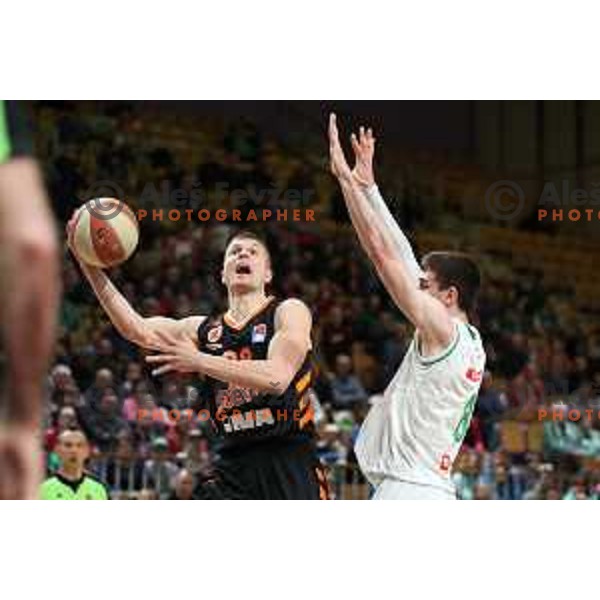 Edo Muric in action during ABA league basketball match between Petrol Olimpija and Cedevita in Tivoli Hall, Ljubljana on March 10, 2019