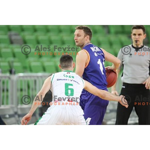Jure Mocnik of Helios Suns in action during Nova KBM league basketball match between Petrol Olimpija and Helios suns in Stozice, Ljubljana, Slovenia on March 14, 2019