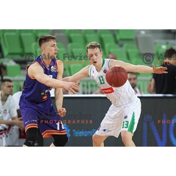 Miha Lapornik of Petrol Olimpija in action during Nova KBM league basketball match between Petrol Olimpija and Helios suns in Stozice, Ljubljana, Slovenia on March 14, 2019