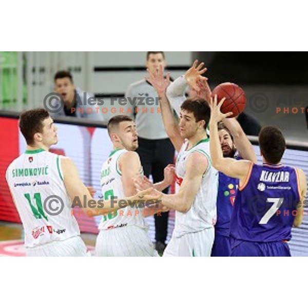 Aleksandar Lazic in action during Nova KBM league basketball match between Petrol Olimpija and Helios suns in Stozice, Ljubljana, Slovenia on March 14, 2019