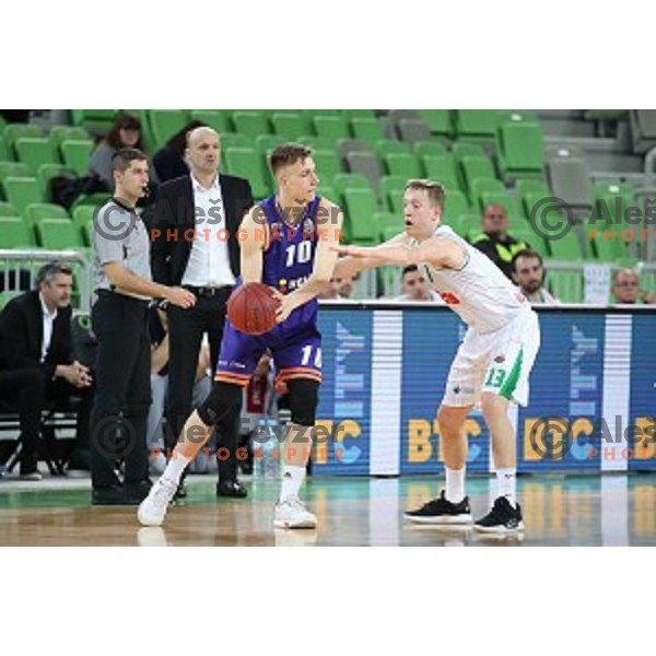 Miha Lapornik of Petrol Olimpija in action during Nova KBM league basketball match between Petrol Olimpija and Helios suns in Stozice, Ljubljana, Slovenia on March 14, 2019