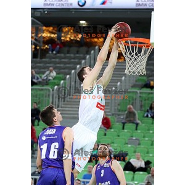 Marko Simonovic in action during Nova KBM league basketball match between Petrol Olimpija and Helios suns in Stozice, Ljubljana, Slovenia on March 14, 2019