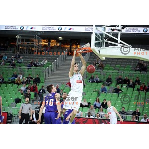 Marko Simonovic in action during Nova KBM league basketball match between Petrol Olimpija and Helios suns in Stozice, Ljubljana, Slovenia on March 14, 2019