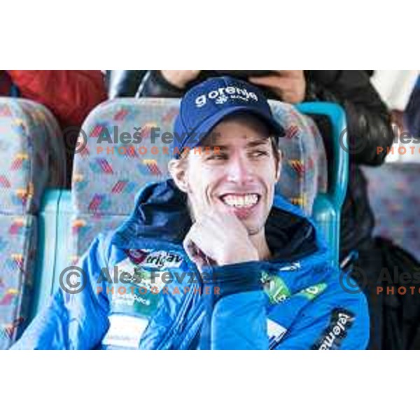 members of Slovenia Ski jumping departing with train from Ljubljana to Jesenice on March 20, 2019 before start of World Cup Ski Jumping Final in Planica, Slovenia