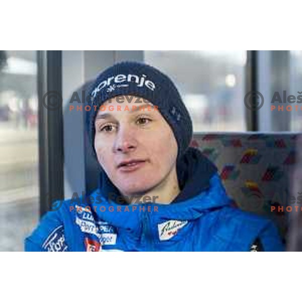 members of Slovenia Ski jumping departing with train from Ljubljana to Jesenice on March 20, 2019 before start of World Cup Ski Jumping Final in Planica, Slovenia
