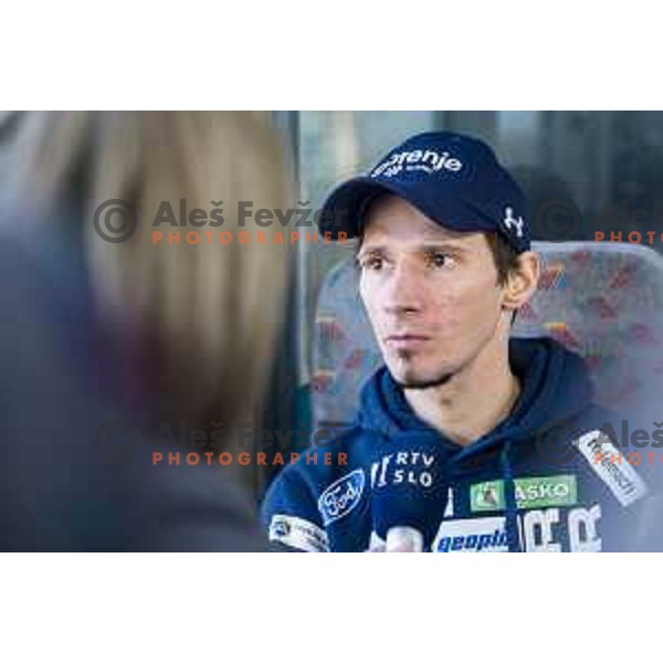 members of Slovenia Ski jumping departing with train from Ljubljana to Jesenice on March 20, 2019 before start of World Cup Ski Jumping Final in Planica, Slovenia