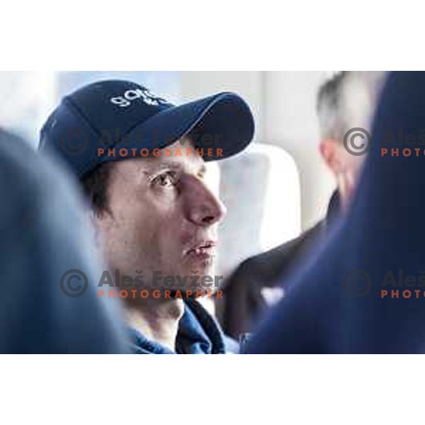 members of Slovenia Ski jumping departing with train from Ljubljana to Jesenice on March 20, 2019 before start of World Cup Ski Jumping Final in Planica, Slovenia