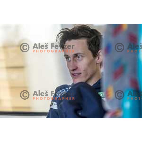 members of Slovenia Ski jumping departing with train from Ljubljana to Jesenice on March 20, 2019 before start of World Cup Ski Jumping Final in Planica, Slovenia