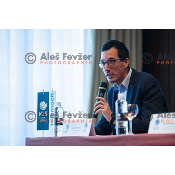 Grega Brezovec during the press conference of the Slovenian basketball federation, Austria trend hotel, Ljubljana on March 21, 2019