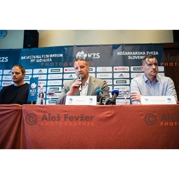 Raso Nesterovic, Matej Erjavec, Radoslav Trifunovic during the press conference of the Slovenian basketball federation, Austria trend hotel, Ljubljana on March 21, 2019