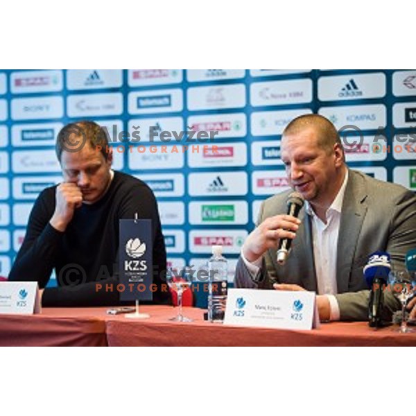 Raso Nesterovic, Matej Erjavec during the press conference of the Slovenian basketball federation, Austria trend hotel, Ljubljana on March 21, 2019