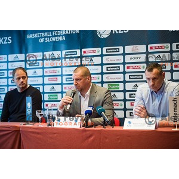 Raso Nesterovic, Matej Erjavec, Radoslav Trifunovic during the press conference of the Slovenian basketball federation, Austria trend hotel, Ljubljana on March 21, 2019