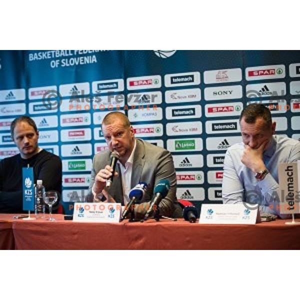 Raso Nesterovic, Matej Erjavec, Radoslav Trifunovic during the press conference of the Slovenian basketball federation, Austria trend hotel, Ljubljana on March 21, 2019