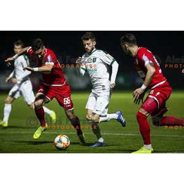 Asmir Suljic in action during soccer match between Aluminij and Olimpija, Semi-final round of Slovenia cup 2018/19, played in Sportni park Kidricevo, Slovenia on April 4, 2019