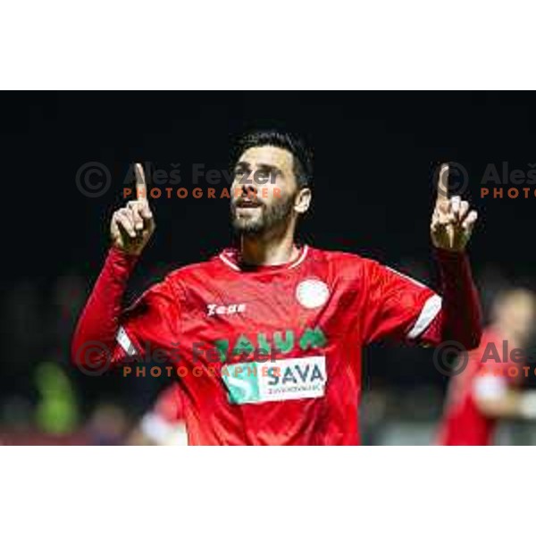Mario Lucas Horvat celebrates goal during soccer match between Aluminij and Olimpija, Semi-final round of Slovenia cup 2018/19, played in Sportni park Kidricevo, Slovenia on April 4, 2019