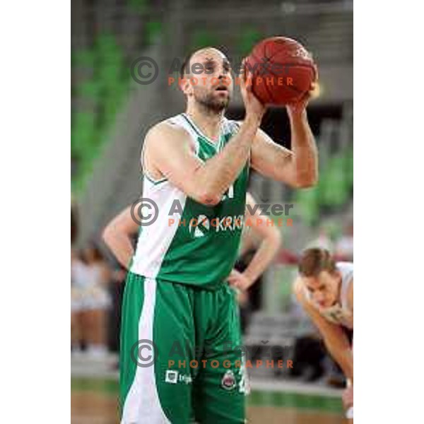 Jure Lalic in action during Nova KBM league basketball match between Petrol Olimpija and Krka in Stozice, Ljubljana, Slovenia on April 5, 2019
