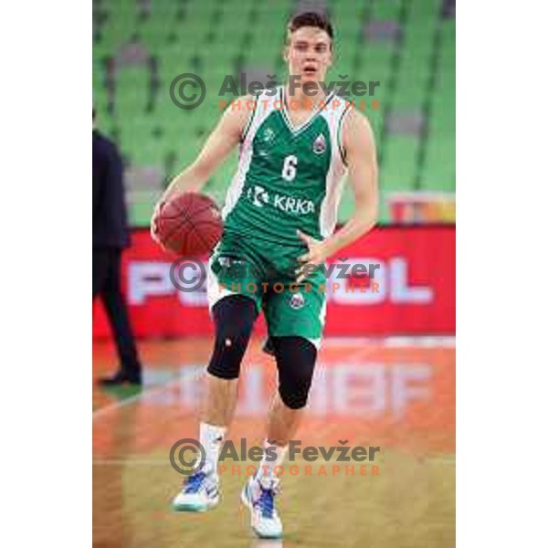 Miha Skedelj in action during Nova KBM league basketball match between Petrol Olimpija and Krka in Stozice, Ljubljana, Slovenia on April 5, 2019
