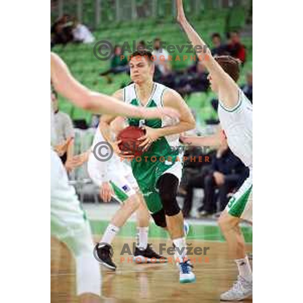 Miha Skedelj in action during Nova KBM league basketball match between Petrol Olimpija and Krka in Stozice, Ljubljana, Slovenia on April 5, 2019