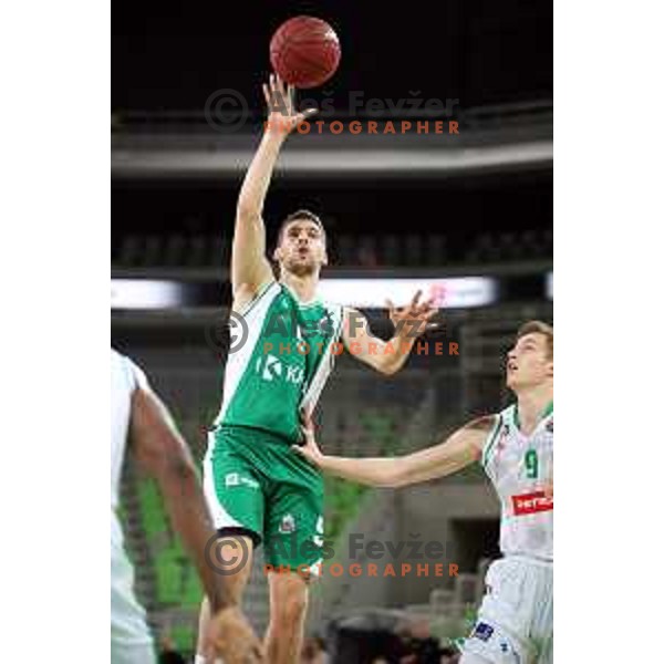 Paolo Marinelli in action during Nova KBM league basketball match between Petrol Olimpija and Krka in Stozice, Ljubljana, Slovenia on April 5, 2019